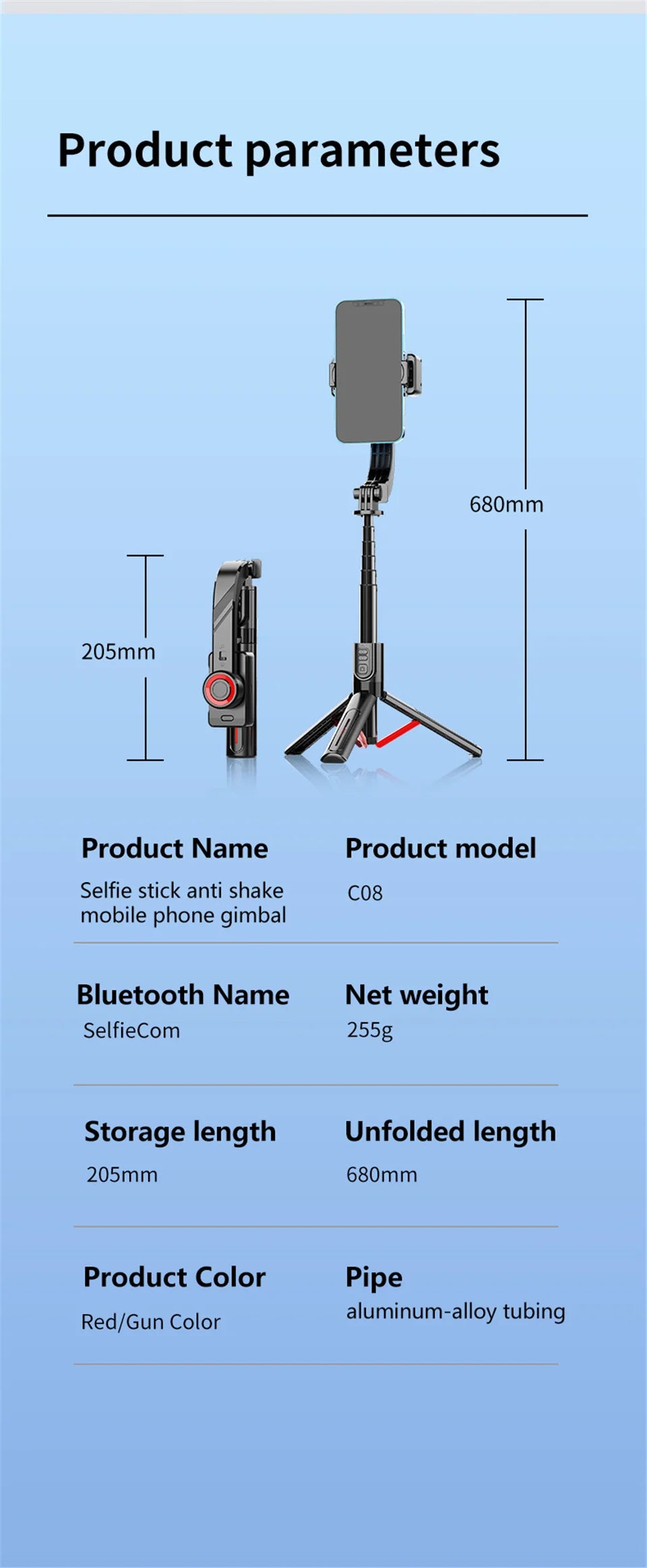 COOL DIER 2025 New Bluetooth Handheld Gimbal Stabilizer Mobile Phone Selfie Stick Adjustable Tripod for Smartphone Tiktok Live