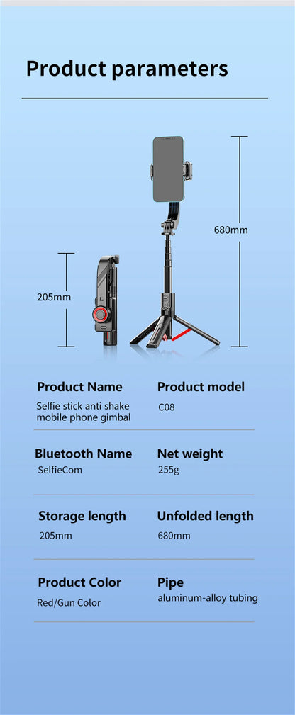 COOL DIER 2025 New Bluetooth Handheld Gimbal Stabilizer Mobile Phone Selfie Stick Adjustable Tripod for Smartphone Tiktok Live