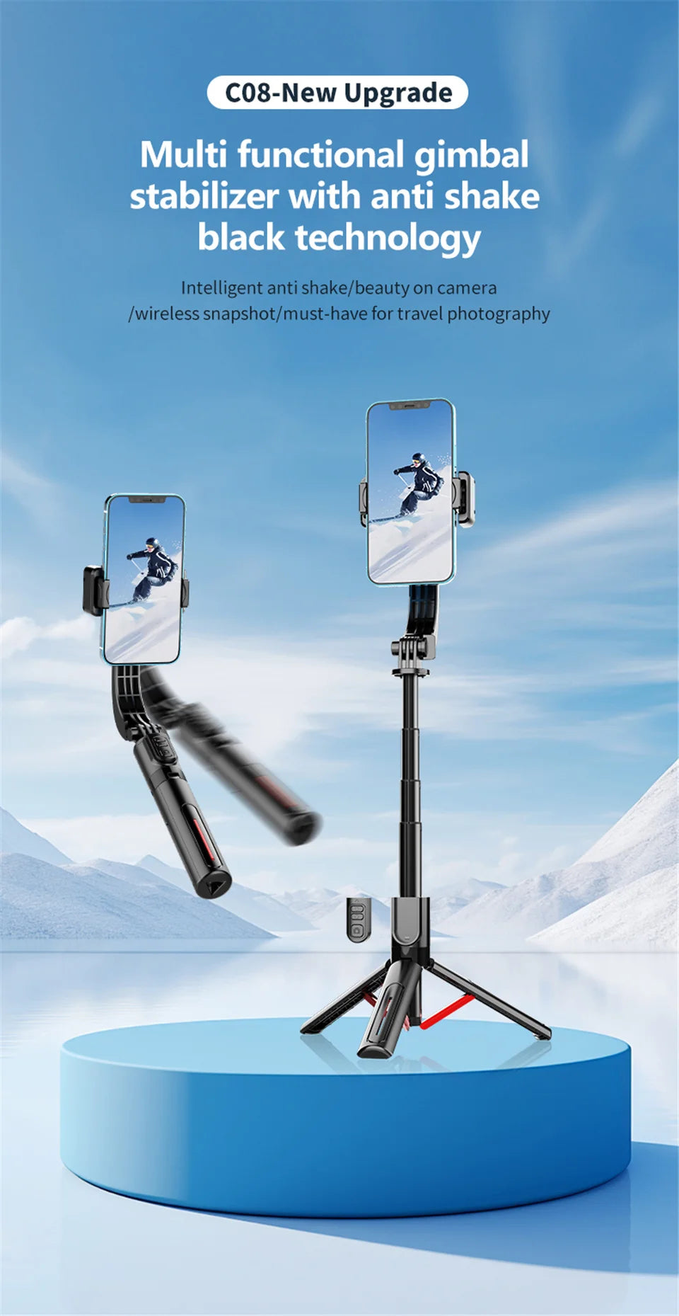 COOL DIER 2025 New Bluetooth Handheld Gimbal Stabilizer Mobile Phone Selfie Stick Adjustable Tripod for Smartphone Tiktok Live