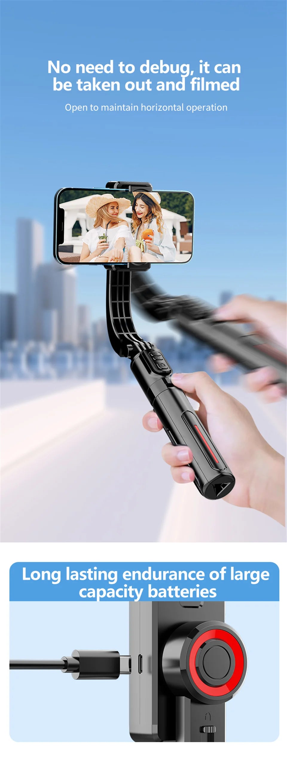 COOL DIER 2025 New Bluetooth Handheld Gimbal Stabilizer Mobile Phone Selfie Stick Adjustable Tripod for Smartphone Tiktok Live